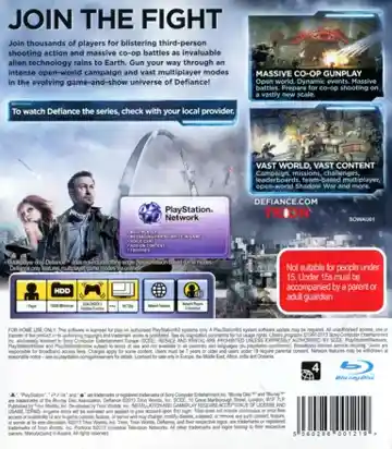 Defiance (USA) (v1.22) (Disc) (Update) box cover back